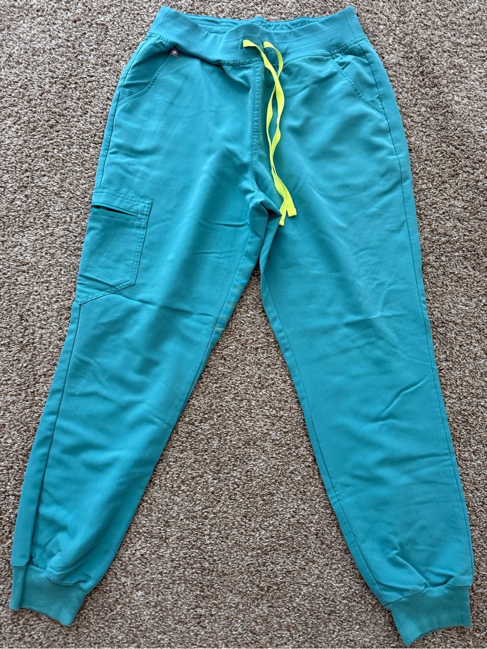 Figs Soft Green Jogger Pants with Neon Yellow Drawstring
